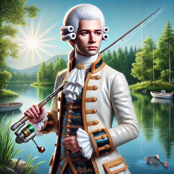 DALL·E 2024-11-04 21.04.13 - A glossy, highly detailed illustration of a fisherman named Andrey with a look inspired by classical elegance. He has a dignified appearance, styled w.webp